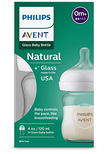 Philips AVENT Glass Natural Baby Bottle with Natural Response Nipple, Clear, 4oz, 4pk, SCY910/04