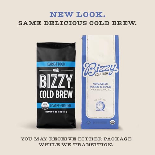 Bizzy Organic Cold Brew Coffee | Smooth & Sweet Blend | Coarse Ground Coffee | Micro Sifted | Specialty Grade | 100% Arabica | 1 LB