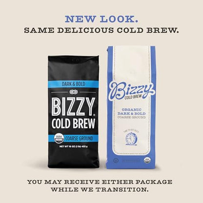 Bizzy Organic Cold Brew Coffee | Smooth & Sweet Blend | Coarse Ground Coffee | Micro Sifted | Specialty Grade | 100% Arabica | 1 LB