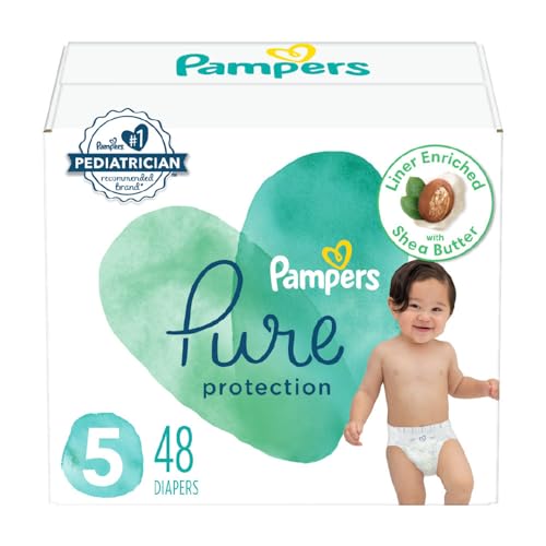 Pampers Pure Protection Diapers - Size 5, One Month Supply (132 Count), Hypoallergenic Premium Disposable Baby Diapers (Packaging May Vary)