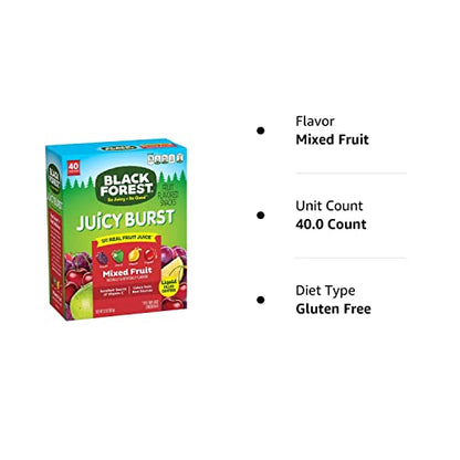 Black Forest, Juicy Burst, Fruit Flavored Snacks, Mixed Fruit Flavors, A Juicy Burst of Natural Flavors, Made with Real Fruit Juice, School Snacks, 0.8 oz 40 ct