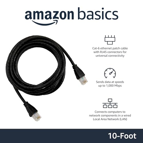 Amazon Basics RJ45 Cat-6 Ethernet Patch Cable, 1Gpbs Transfer Speed, Gold-Plated Connectors, 25 Foot (7.6 Meters), Black