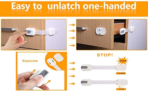 6 Pack Vmaisi Multi-Use Adhesive Straps Locks - Childproofing Baby Proofing Cabinet Latches for Drawers, Fridge, Dishwasher, Toilet Seat, Cupboard, Oven,Trash Can, No Drilling (White) (6)