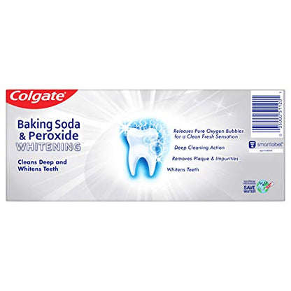 Colgate Baking Soda & Peroxide Toothpaste - Whitens Teeth, Fights Cavities & Removes Stains, Brisk Mint, 6 Ounce (Pack of 2)