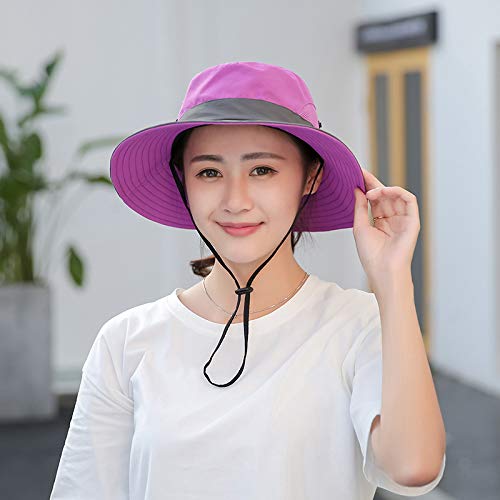 Women's Outdoor UV-Protection-Foldable Sun-Hats Mesh Wide-Brim Beach Fishing Hat with Ponytail-Hole