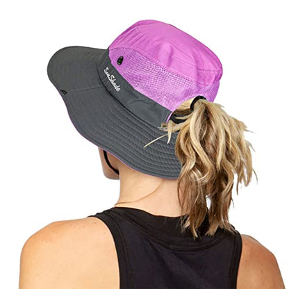 Women's Outdoor UV-Protection-Foldable Sun-Hats Mesh Wide-Brim Beach Fishing Hat with Ponytail-Hole