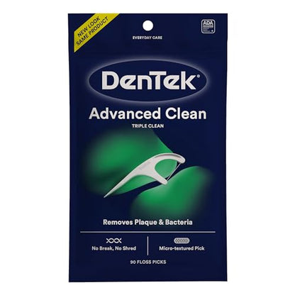 DenTek Triple Clean Advanced Clean Floss Picks, No Break & No Shred Floss, 20 Count, 6 Pack