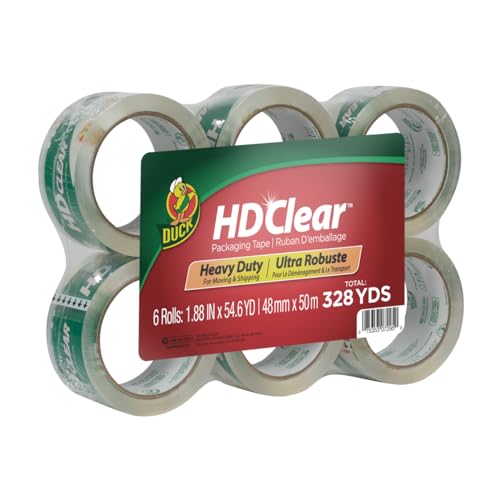 Duck HD Clear Packing Tape - 6 Rolls, 328 Yards Heavy Duty Packaging for Shipping, Mailing, Moving & Storage Clear, Strong Refills Boxes 1.88 In. x 54.6 Yd. (441962)