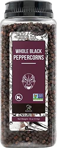 Soeos Black Peppercorns, 16oz (Pack of 1), Non-GMO, Kosher, Packed to Keep Peppers Fresh, Peppercorn for Grinder Refill, Whole Peppercorns