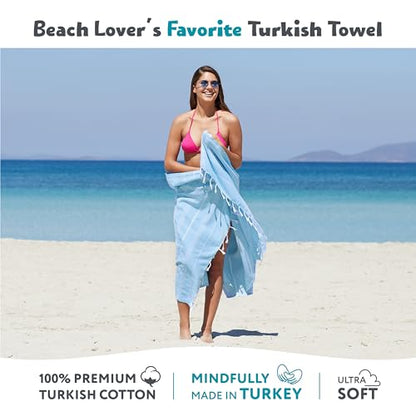 WETCAT Turkish Beach Towel Oversized 38x71 100% Cotton Sand Free Quick Dry Extra Large Light Travel Towel for Adults Beach Accessories Gifts (Blue, Beach Towel (38" x 71"))