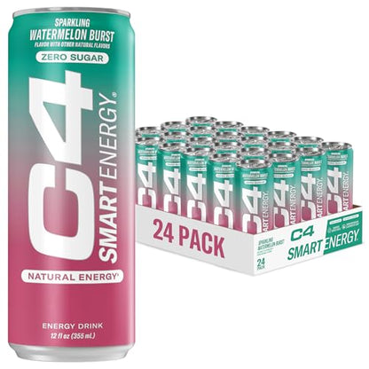 C4 Smart Energy Drink – Boost Focus and Energy with Zero Sugar, Natural Energy, and Nootropics - 200mg Caffeine - Cherry Berry Lime (12oz Pack of 12)