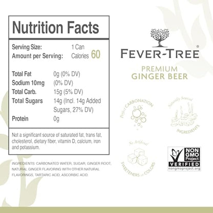 Fever Tree Ginger Beer - Premium Quality Mixer - Refreshing Beverage for Cocktails & Mocktails. Naturally Sourced Ingredients, No Artificial Sweeteners or Colors - 150 ML Cans - Pack of 24