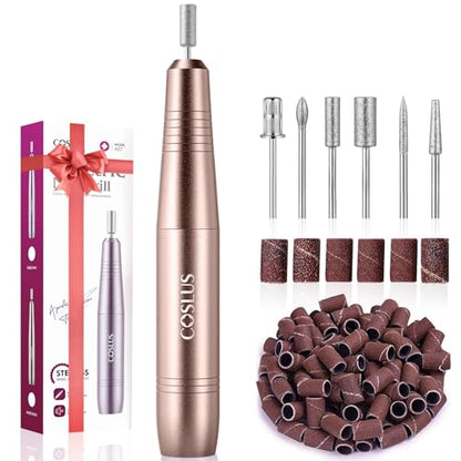 COSLUS Electric Nail Drill File Professional: for Acrylic Gel Dip Powder Nails Portable Nail Drill Machine Kit Manicure Pedicure Tools Polishing Set with Nail Drill Bits Sanding Bands