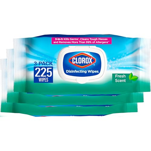 Clorox Disinfecting Wipes, Bleach Free Cleaning Wipes, Household Essentials, Fresh Scent, Moisture Seal Lid, 75 Wipes, Pack of 3 (New Packaging)