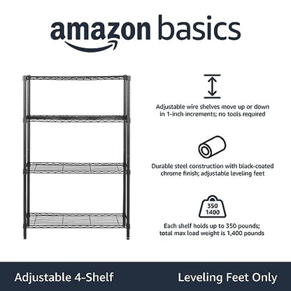 Amazon Basics 3-Shelf Adjustable, Heavy Duty Storage Shelving Unit (250 lbs loading capacity per shelf), Steel Organizer Wire Rack, 23.2"L x 13.4"W x 30"H, Black