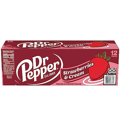 Dr Pepper Zero Strawberries and Cream Soda, 12 fl oz cans, 12 Pack