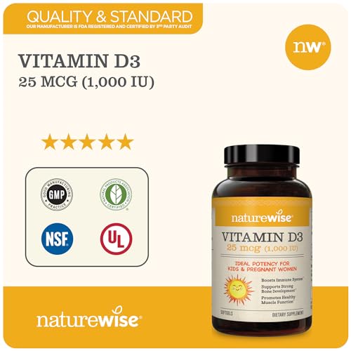 NatureWise Vitamin D3 1000iu (25 mcg) 1 Month Supply for Healthy Muscle Function, Bone Health and Immune Support, Non-GMO, Gluten Free in Cold-Pressed Olive Oil, Packaging May V, 30 Count