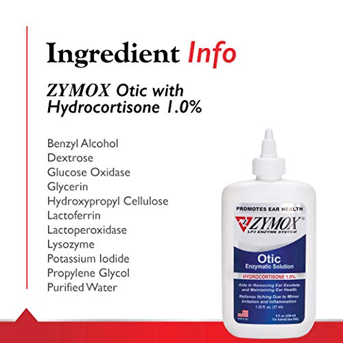 Zymox Otic Enzymatic Solution for Dogs and Cats to Soothe Ear Infections with 1% Hydrocortisone for Itch Relief, 1.25oz