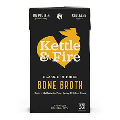 Kettle and Fire Classic Beef Bone Broth, Keto, Paleo, and Whole 30 Approved, Gluten Free, High in Protein and Collagen (6 Pack)