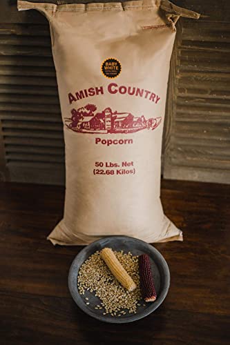 Amish Country Popcorn - Baby White (6 Pound Bag) - Small & Tender Popcorn - Old Fashioned And Delicious with Recipe Guide