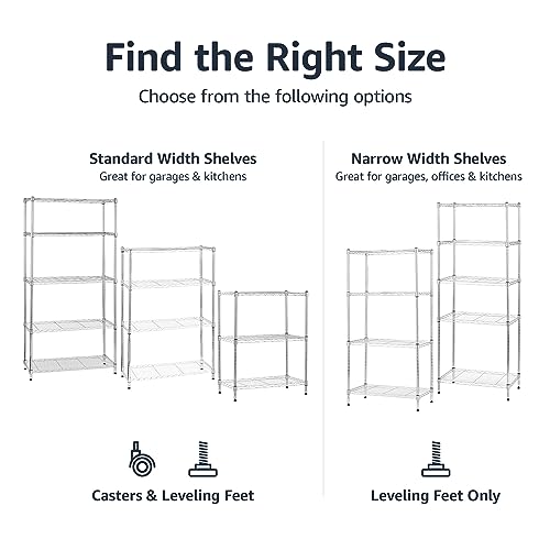 Amazon Basics 3-Shelf Adjustable, Heavy Duty Storage Shelving Unit (250 lbs loading capacity per shelf), Steel Organizer Wire Rack, 23.2"L x 13.4"W x 30"H, Black