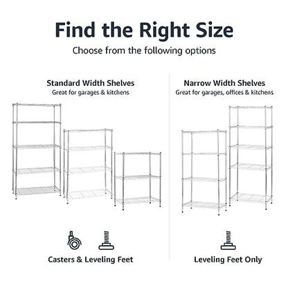 Amazon Basics 3-Shelf Adjustable, Heavy Duty Storage Shelving Unit (250 lbs loading capacity per shelf), Steel Organizer Wire Rack, 23.2"L x 13.4"W x 30"H, Black