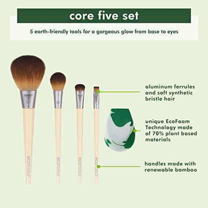 EcoTools Start The Day Beautifully 6 Piece Makeup Brush Set, Makeup Brushes For Eyeshadow, Blush, Concealer, & Foundation Application, Eco-Friendly, Gift Set, Synthetic Hair, Vegan & Cruelty-Free