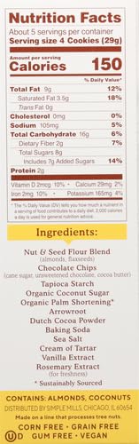 Simple Mills Almond Flour Crunchy Cookies, Chocolate Chip - Gluten Free, Vegan, Healthy Snacks, Made with Organic Coconut Oil, 5.5 Ounce (Pack of 1)