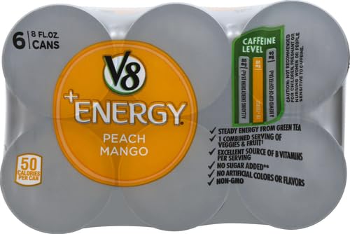 V8 +Energy Peach Mango Juice Energy Drink, 8 fl oz Can (6 Pack)