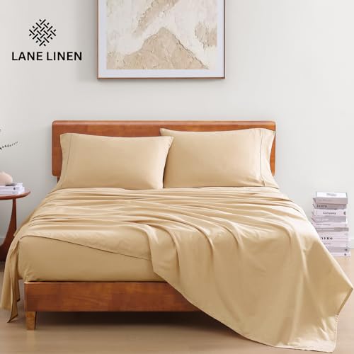 LANE LINEN 100% Organic Cotton Queen Sheet Set, 4Pc Cotton Sheets Queen Size Bed set, Soft & Breathable Percale Weave, Deep Pocket Queen Sheets, Hotel-Quality Bed Sheets Queen Size - White Bed Sheets