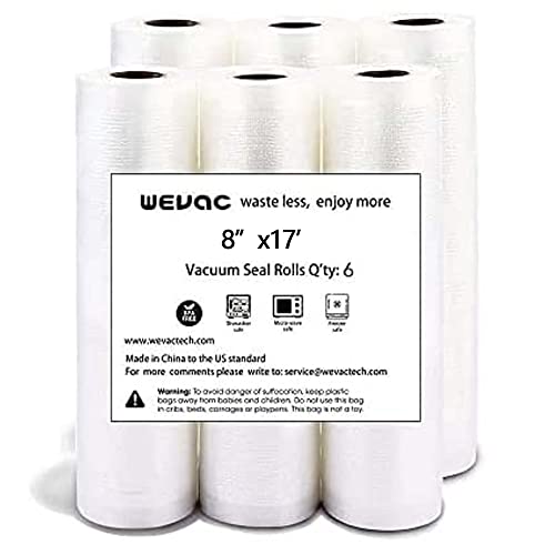 Wevac Vacuum Sealer Bags 8x50 Rolls 2 pack for Food Saver, Seal a Meal, Weston. Commercial Grade, BPA Free, Heavy Duty, Great for vac storage, Meal Prep or Sous Vide