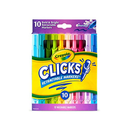 Crayola Clicks Retractable Tip Markers (10ct), Washable Art Marker Set, Coloring Markers for Kids, Back to School Supplies, 3+