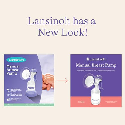 Lansinoh Manual Breast Pump, Hand Pump with Comfortable Flange for Breastfeeding Essentials, Includes Baby Bottle for Feeding, 5oz