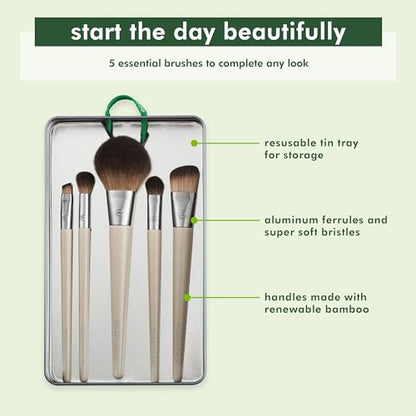 EcoTools Start The Day Beautifully 6 Piece Makeup Brush Set, Makeup Brushes For Eyeshadow, Blush, Concealer, & Foundation Application, Eco-Friendly, Gift Set, Synthetic Hair, Vegan & Cruelty-Free