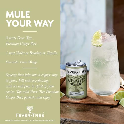 Fever Tree Ginger Beer - Premium Quality Mixer - Refreshing Beverage for Cocktails & Mocktails. Naturally Sourced Ingredients, No Artificial Sweeteners or Colors - 150 ML Cans - Pack of 24