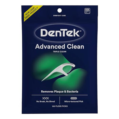 DenTek Triple Clean Advanced Clean Floss Picks, No Break & No Shred Floss, 20 Count, 6 Pack