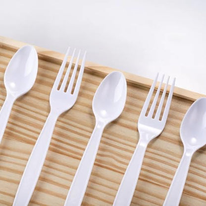 200 Count Plastic Silverware, Heavy Weight Plastic Forks Spoons Disposable Utensils Cutlery Set for Wedding Party Supplies Everyday Use