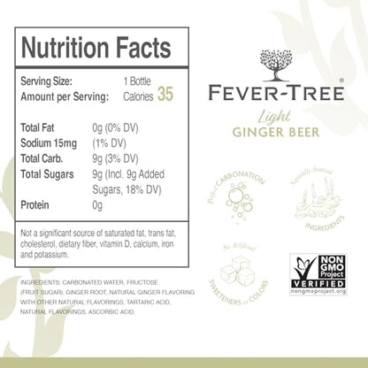 Fever Tree Ginger Beer - Premium Quality Mixer - Refreshing Beverage for Cocktails & Mocktails. Naturally Sourced Ingredients, No Artificial Sweeteners or Colors - 150 ML Cans - Pack of 24