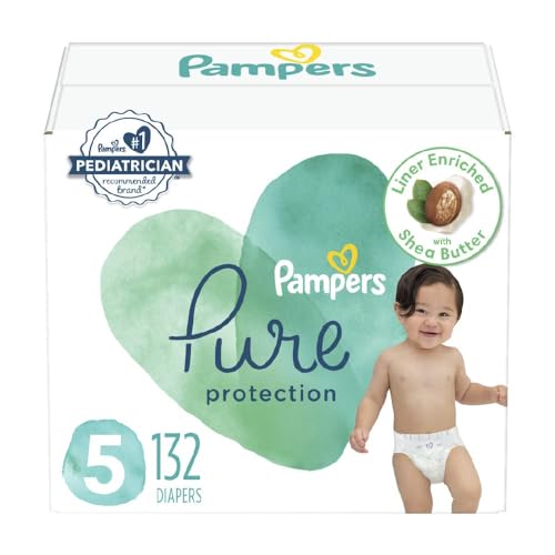 Pampers Pure Protection Diapers - Size 5, One Month Supply (132 Count), Hypoallergenic Premium Disposable Baby Diapers (Packaging May Vary)