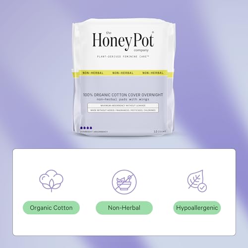 The Honey Pot Company - Herbal Postpartum Pads w/Wings - Infused w/Essential Oils for Cooling Effect, Organic Cotton Cover, & Ultra-Absorbent - Postpartum Essentials to fill your Postpartum Kit - 12ct