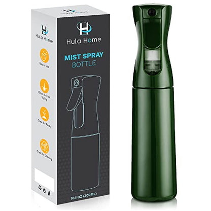 Hula Home Spray Bottle for Hair (10.1oz/300ml) Continuous Empty Ultra Fine Plastic Water Mist Sprayer – For Hairstyling, Cleaning, Salons, Plants, Essential Oil Scents & More - Black