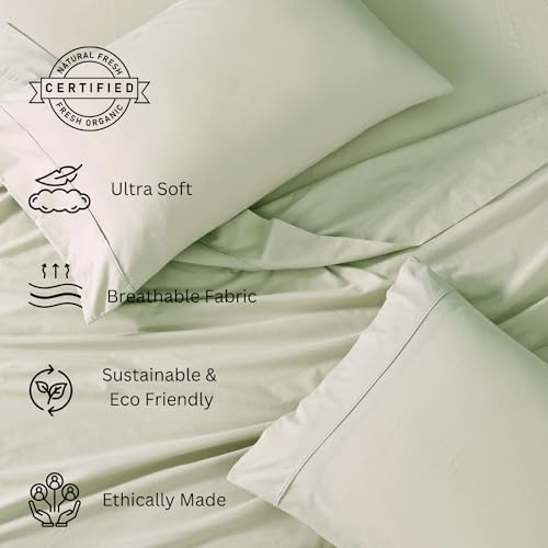 LANE LINEN 100% Organic Cotton Twin Sheets Set, 3Pc Twin Bed Sheets, Breathable Cotton Sheets Twin Size Bed Set, Dorm Room Essentials with 15" Twin Deep Pocket Fitted Sheet - White Sheets