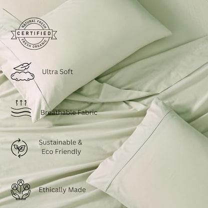 LANE LINEN 100% Organic Cotton Twin Sheets Set, 3Pc Twin Bed Sheets, Breathable Cotton Sheets Twin Size Bed Set, Dorm Room Essentials with 15" Twin Deep Pocket Fitted Sheet - White Sheets