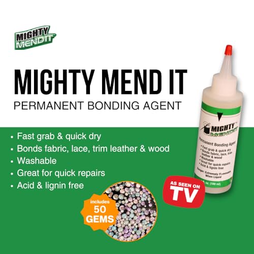 MIGHTY MENDIT™, Permanent Fabric Adhesive, Flexible Stretchable Washable, Clear, 4 oz, (Mighty Mend-It)