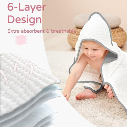 Yoofoss Hooded Baby Towels for Newborn 2 Pack 100% Muslin Cotton Baby Bath Towel with Hood for Babies, Infant, Toddler and Kids, Large 32x32Inch, Soft and Absorbent Newborn Essential