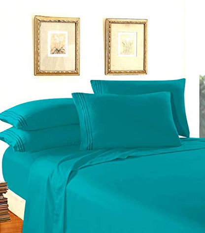 Elegant Comfort Luxury 1500 Premium Hotel Quality Microfiber 4-Piece Sheet Set - Wrinkle Resistant, All Around Elastic Fitted Sheet, Deep Pocket up to 16", Twin/Twin XL, Aqua