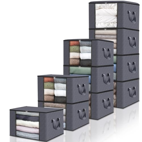 Fab totes 2 Pack Clothes Storage, Foldable Blanket Storage Bags, Storage Containers for Organizing Bedroom, Closet, Clothing, Comforter, Organization and Storage with Lids and Handle, Black