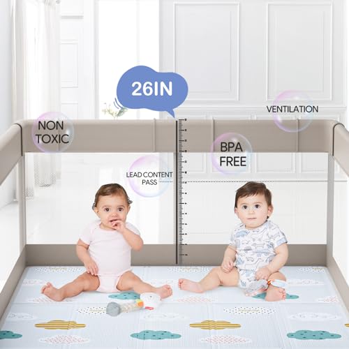 Fodoss Baby Playpen, Playpen for Babies & Toddlers, 47x47 Small Baby Play Pen,Toddler Playpen for Apartment,Play Yard for Baby,Baby Activity Play Fence, Extra Large Baby Playard