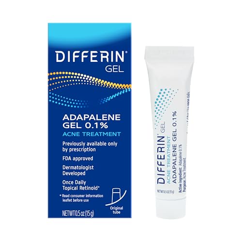 Differin Acne Treatment Gel, Retinoid Treatment for Face with 0.1% Adapalene, Gentle Skin Care for Acne Prone Sensitive Skin, 15g Tube (Packaging May Vary)