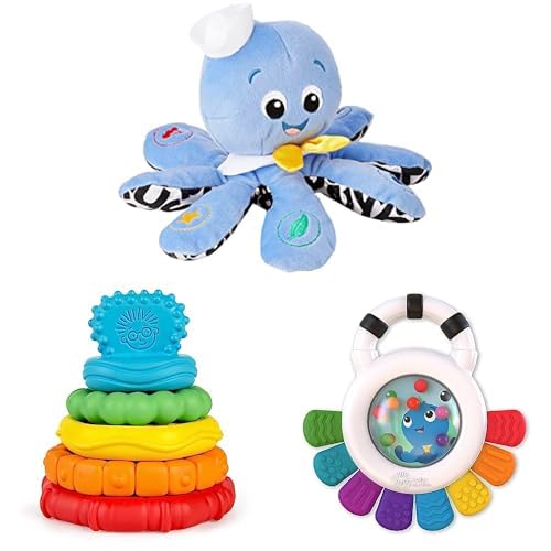 Baby Einstein Outstanding Opus The Octopus Sensory Rattle & Teether Multi-Use Toy, BPA Free & Chillable, 3 Months & up, Multicolored